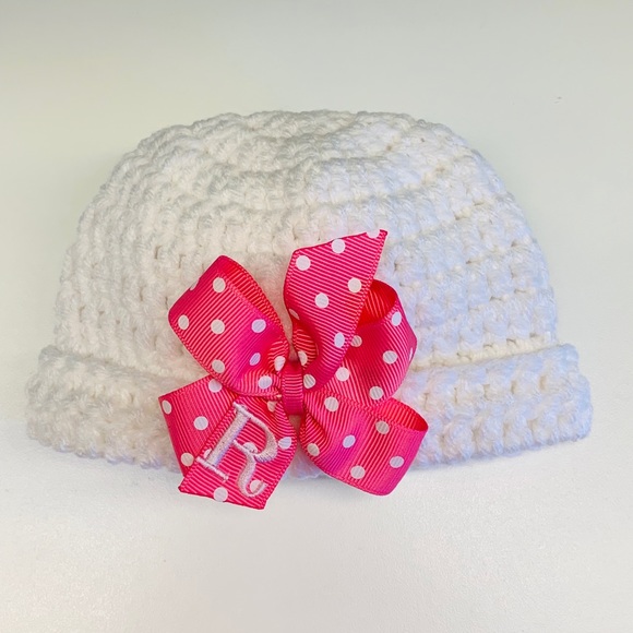 Any initial Monogram Initial Baby Girls Bow Hat - Picture 2 of 6